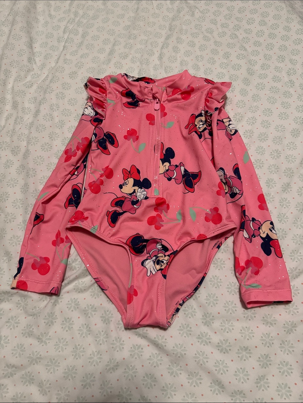 Disney Pink Minnie Mouse Long-Sleeve One-Piece Swimsuit